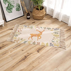Classic geometric printed rug Multicolored cotton blend rug easy to maintain washable rug with fringes for the bedroom