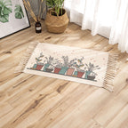 Classic geometric printed rug Multicolored cotton blend rug easy to maintain washable rug with fringes for the bedroom