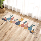 Classic geometric printed rug Multicolored cotton blend rug easy to maintain washable rug with fringes for the bedroom