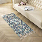 Classic geometric printed rug Multicolored cotton blend rug easy to maintain washable rug with fringes for the bedroom