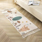 Classic geometric printed rug Multicolored cotton blend rug easy to maintain washable rug with fringes for the bedroom