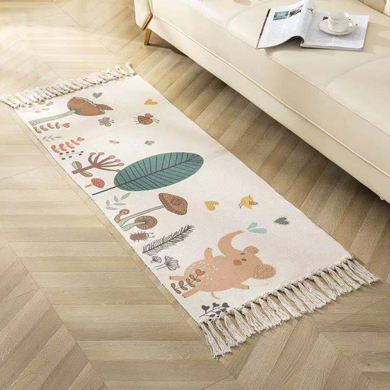 Classic geometric printed rug Multicolored cotton blend rug Easy-care washable rug with fringes for the bedroom