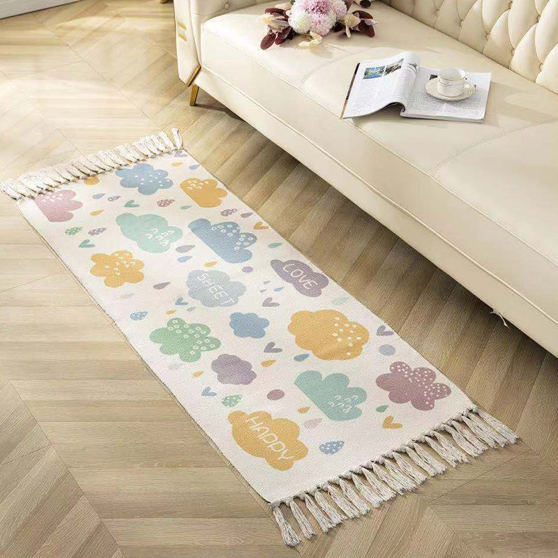 Classic geometric printed rug Multicolored cotton blend rug easy to maintain washable rug with fringes for the bedroom