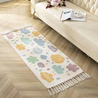 Classic geometric printed rug Multicolored cotton blend rug Easy-care washable rug with fringes for the bedroom
