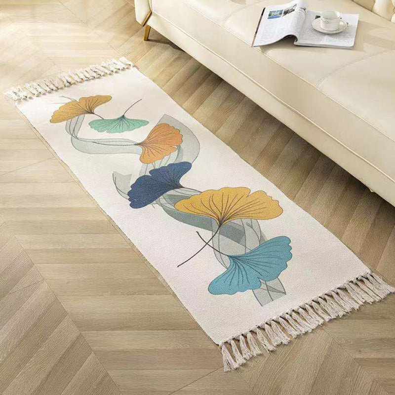 Classic geometric printed rug Multicolored cotton blend rug easy to maintain washable rug with fringes for the bedroom