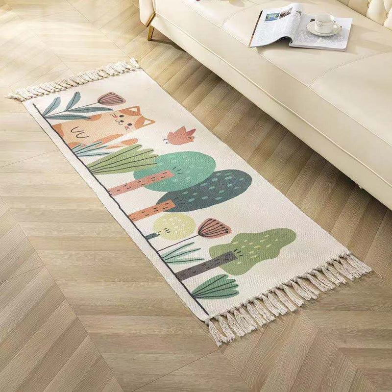 Classic geometric printed rug Multicolored cotton blend rug easy to maintain washable rug with fringes for the bedroom