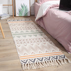 Americana Bedroom Rug Multicolored geometric print area rug machine washable easy care with fringes