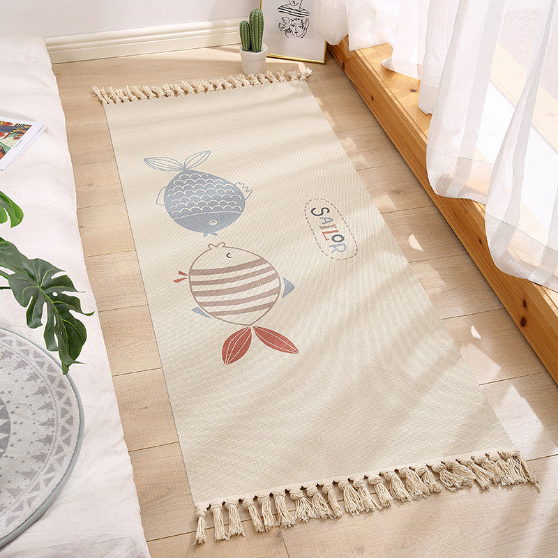 Americana Bedroom Rug Multicolored geometric print area rug machine washable easy care with fringes