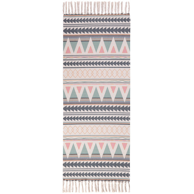 Americana Bedroom Rug Multicolored geometric print area rug machine washable easy care with fringes