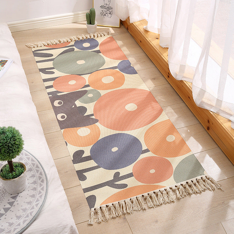 Americana Bedroom Rug Multicolored geometric print area rug machine washable easy care with fringes