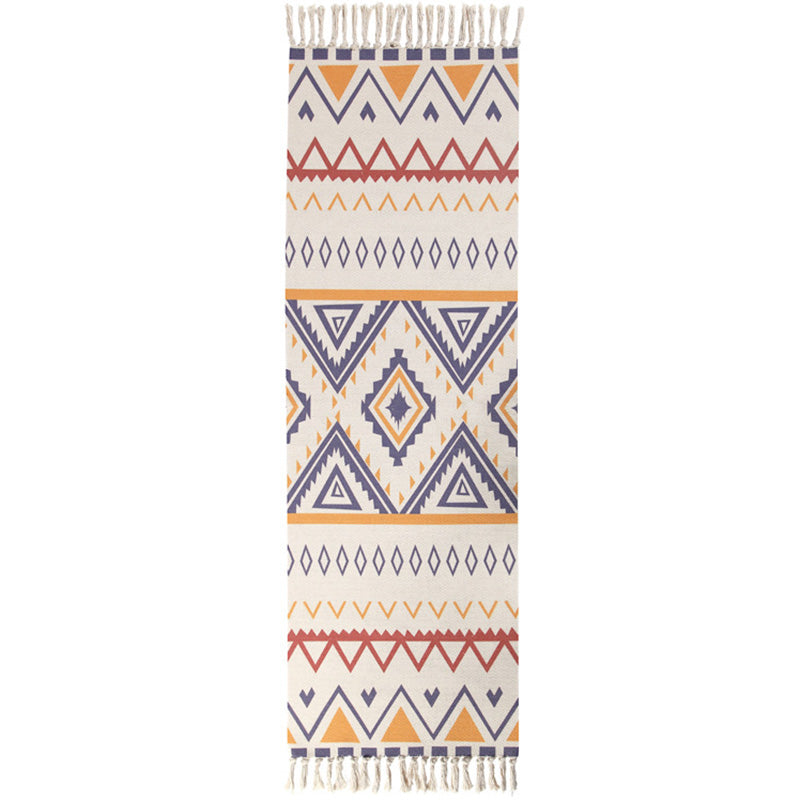Americana Bedroom Rug Multicolored geometric print area rug machine washable easy care with fringes