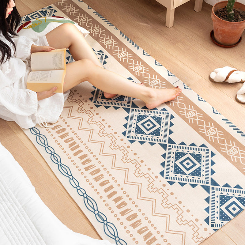 Southwest Bedroom Rug Multicolor Tribal Pattern Area Rug Cotton Blend Machine Washable Stain Resistant Rug