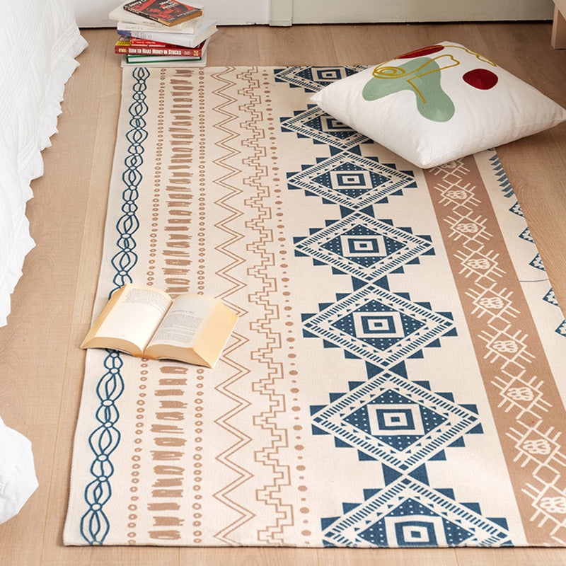 Southwest Bedroom Rug Multicolor Tribal Pattern Area Rug Cotton Blend Machine Washable Stain Resistant Rug