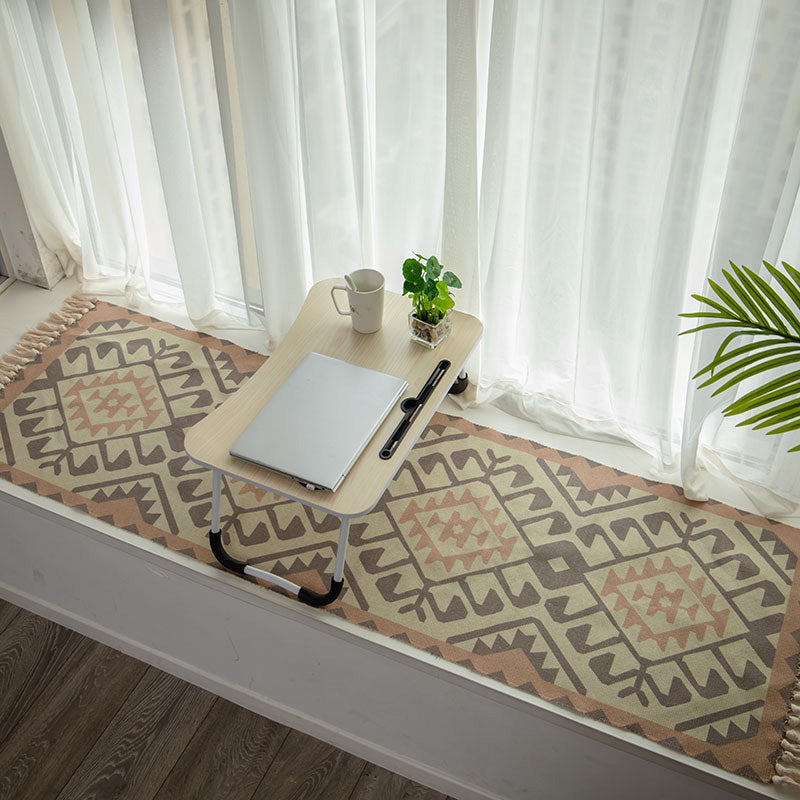 Moroccan Rug Multicolored Tribe Totem Rug Cotton Blend Washable Handcrafted Rug with Fringes