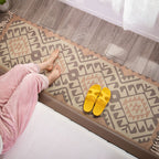 Moroccan Rug Multicolored Tribe Totem Rug Cotton Blend Washable Handcrafted Rug with Fringes