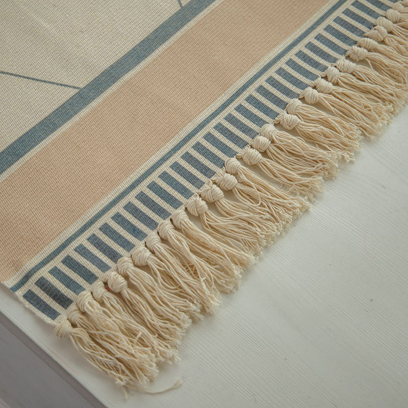 Moroccan Rug Multicolored Tribe Totem Rug Cotton Blend Washable Handcrafted Rug with Fringes
