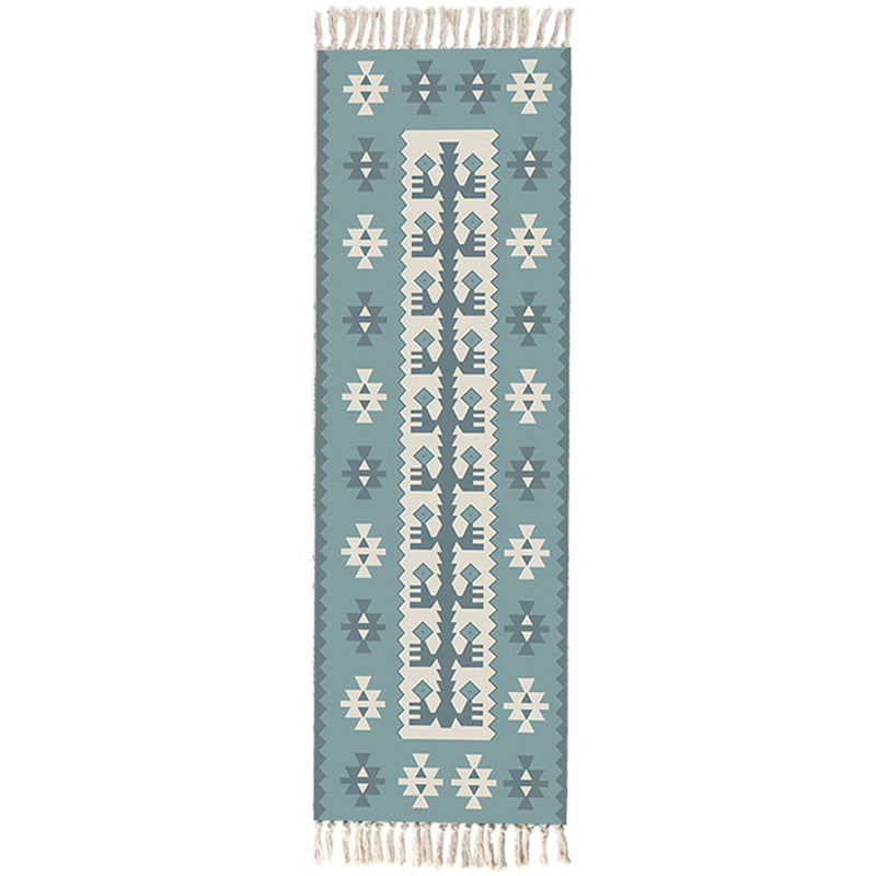 Moroccan Rug Multicolored Tribe Totem Rug Cotton Blend Washable Handcrafted Rug with Fringes