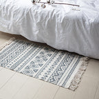 Retro Bedroom Rug Multicolored Geometric Printed Area Rug Fabric Machine Washable Rug with Fringes