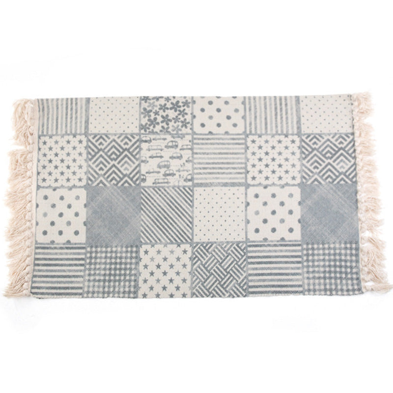 Retro Bedroom Rug Multicolored Geometric Print Area Rug Fabric Machine Washable Carpet with Fringe