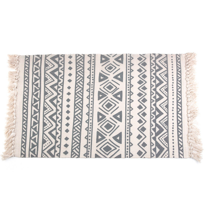 Retro Bedroom Rug Multicolored Geometric Print Area Rug Fabric Machine Washable Carpet with Fringe