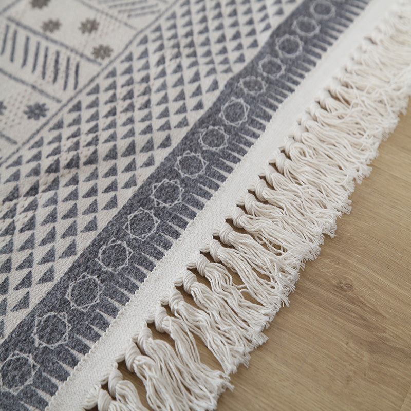 Western Living Room Rug Multicolored Geo Pattern Rug Cotton Blend Washable Handwoven Rug with Fringes