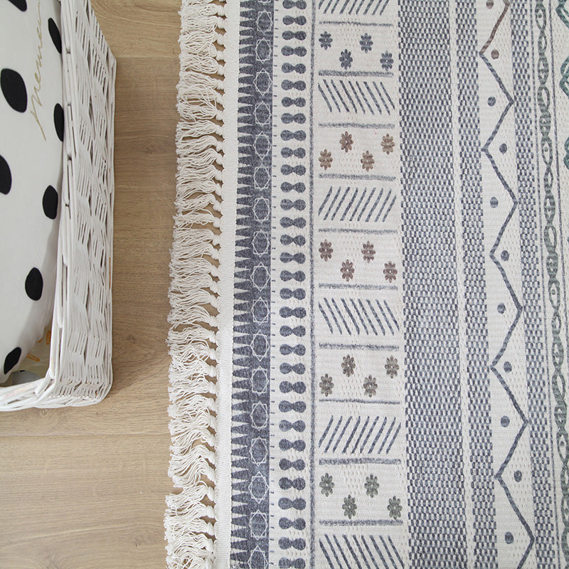 Western Living Room Rug Multicolored Geo Pattern Rug Cotton Blend Washable Handwoven Rug with Fringes