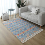 Western Living Room Rug Multicolored Geo Pattern Rug Cotton Blend Washable Handwoven Rug with Fringes