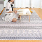 Multicolor living room wallpaper Moroccan geometric print rug cotton blend machine washable braided rug