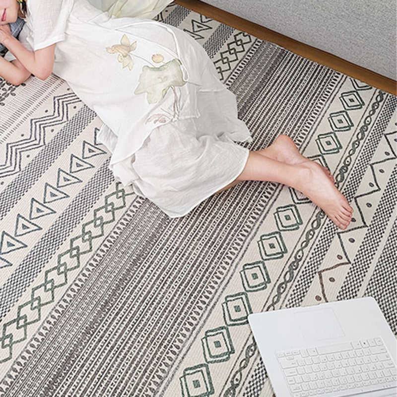 Multicolor living room wallpaper Moroccan geometric print rug cotton blend machine washable braided rug