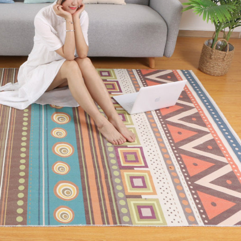 Multicolor living room wallpaper Moroccan geometric print rug cotton blend machine washable braided rug