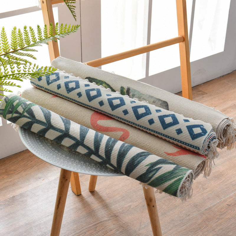 Westerner Bedroom Rug Multicolored Geometric Print Rug Cotton Blend Machine Washable Easy-Care Rug with Fringes