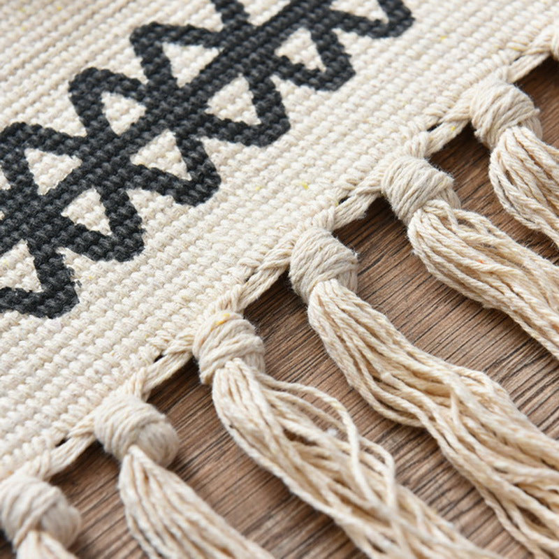 Western Bedroom Carpet Multicolored geometric print rug cotton blend machine washable easy care with fringes