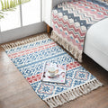 Western Bedroom Carpet Multicolored geometric print rug cotton blend machine washable easy care with fringes