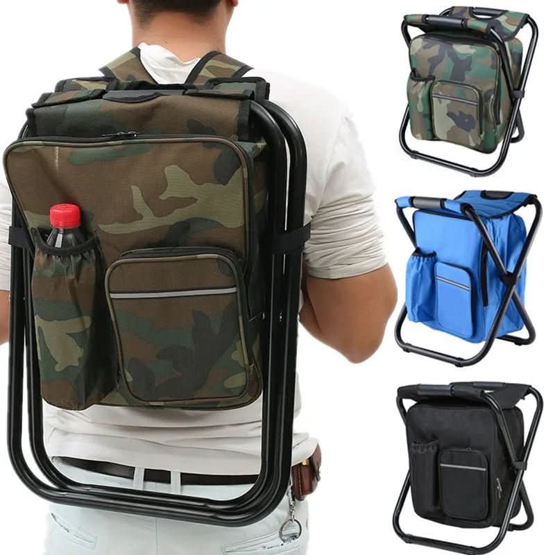 3-in-1 camouflage rucksack with folding chair & cooler compartment