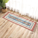 Nostalgia Tribal Pattern Carpet Multicolored Synthetic Carpet Pet Friendly Easy Care Carpet with Fringes for the Bedroom