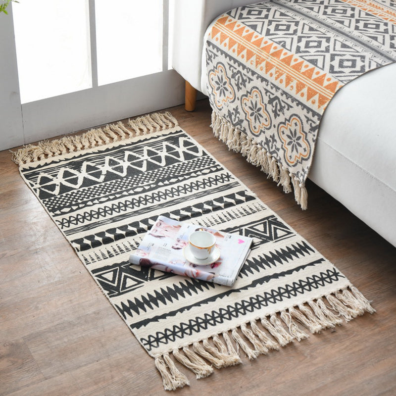 Western Bedroom Carpet Multicolored geometric print rug cotton blend machine washable easy care with fringes