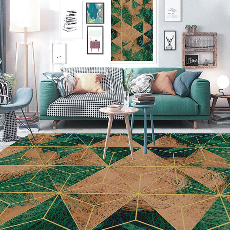 Contemporary Area Rug Multi-colored Geo Printed Carpet Synthetic Non-slip Machine Washable Rug