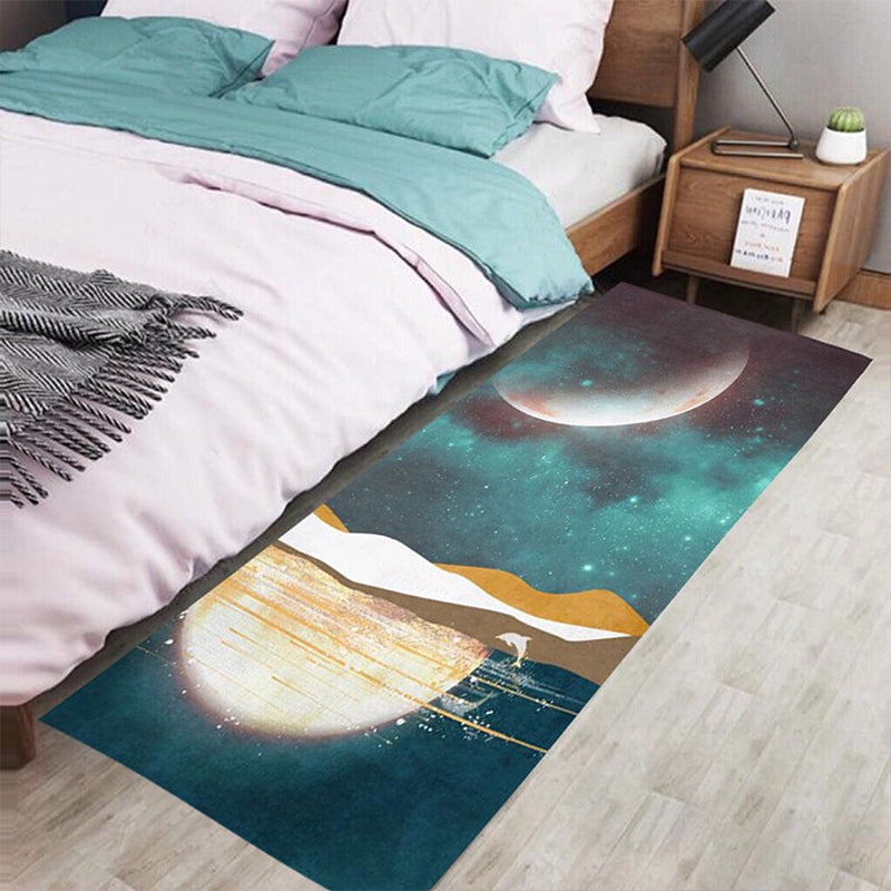 Multicolored Bedroom Rug Western Color Block Area Rug Polyester Easy Care Machine Washable Indoor Carpet
