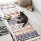 Moroccan Geometric Print Rug Multicolored Cotton Blend Rug Machine Washable Pet-Friendly Rug with Fringe for the Room
