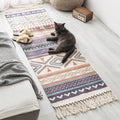 Moroccan Geometric Print Rug Multicolored Cotton Blend Rug Machine Washable Pet-Friendly Rug with Fringe for the Room