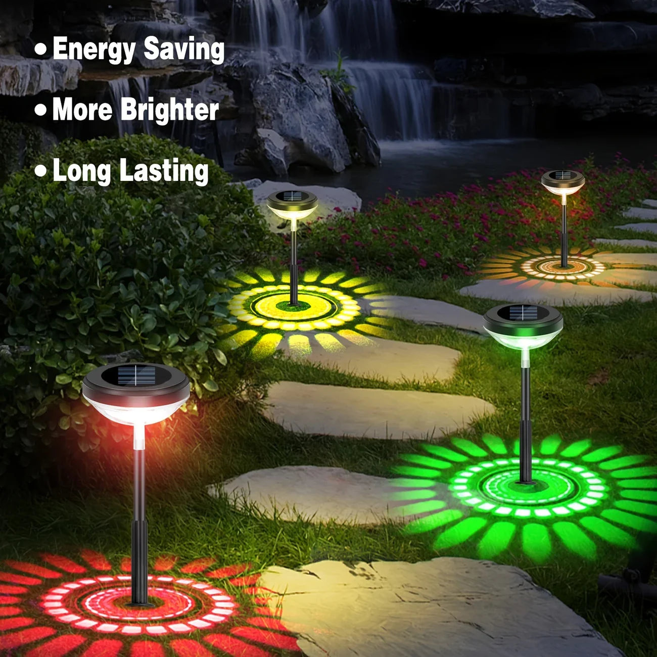Solar Garden Lamp with Color Change – LED Garden Lighting for Outdoor Use with Flower Pattern