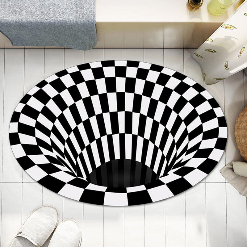 Casual 3D Geo Rug Black-White Creative Area Rug Polyester Non-Slip Back Machine Washable Indoor Rug for Bathroom
