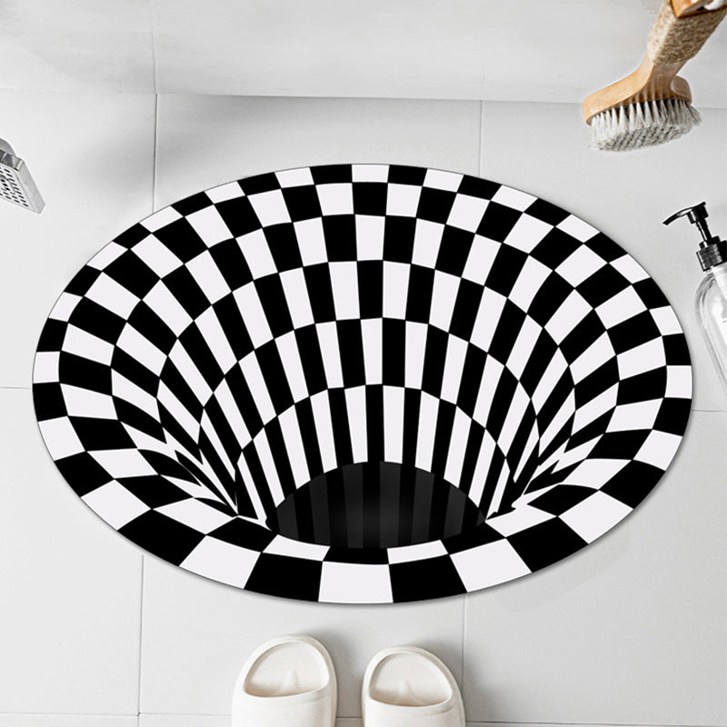 Casual 3D Geo Rug Black-White Creative Area Rug Polyester Non-Slip Back Machine Washable Indoor Rug for Bathroom