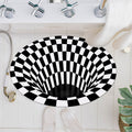 Casual 3D Geo Rug Black-White Creative Area Rug Polyester Non-Slip Back Machine Washable Indoor Rug for Bathroom
