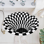 Casual 3D Geo Rug Black-White Creative Area Rug Polyester Non-Slip Back Machine Washable Indoor Rug for Bathroom