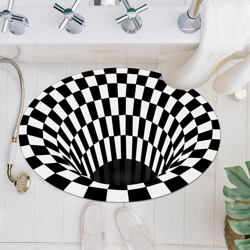Casual 3D Geo Rug Black-White Creative Area Rug Polyester Non-Slip Back Machine Washable Indoor Rug for Bathroom