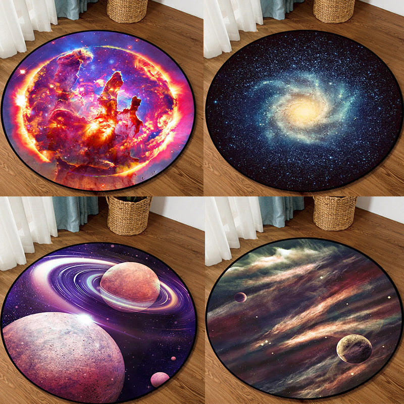 Colorful Children's Room Rug Contemporary Space 3D Printed Carpet Polyester Non-Slip Washable Rug