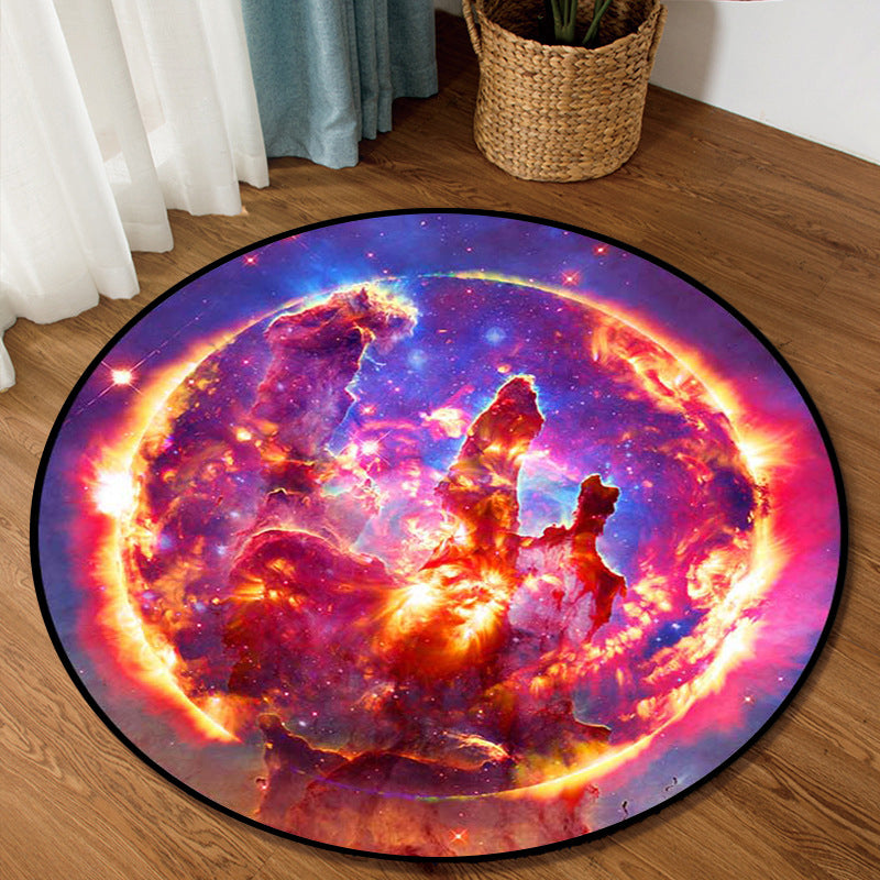 Colorful Children's Room Rug Contemporary Space 3D Printed Carpet Polyester Non-Slip Washable Rug