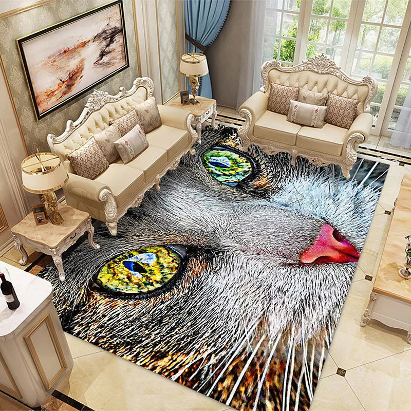 Multicolored Children's Room Rug Unique 3D Animal Area Rug Polyester Pet-Friendly Non-Slip Washable Rug