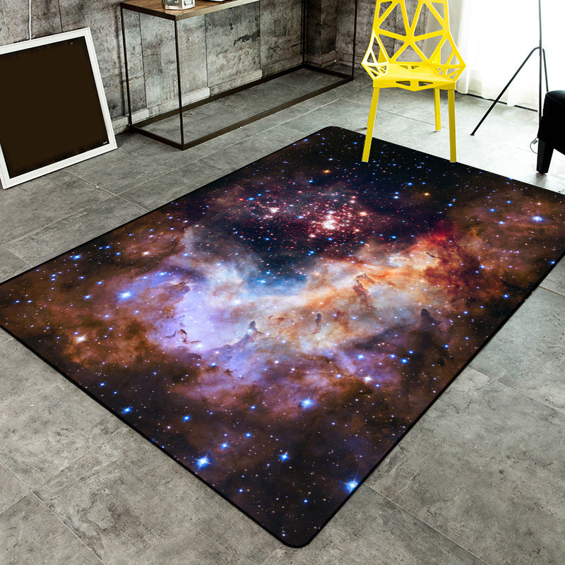 Calming Kids Rug Multicolor 3D Starry Sky Pattern Rug Polypropylene Non-slip Machine Washable Rug